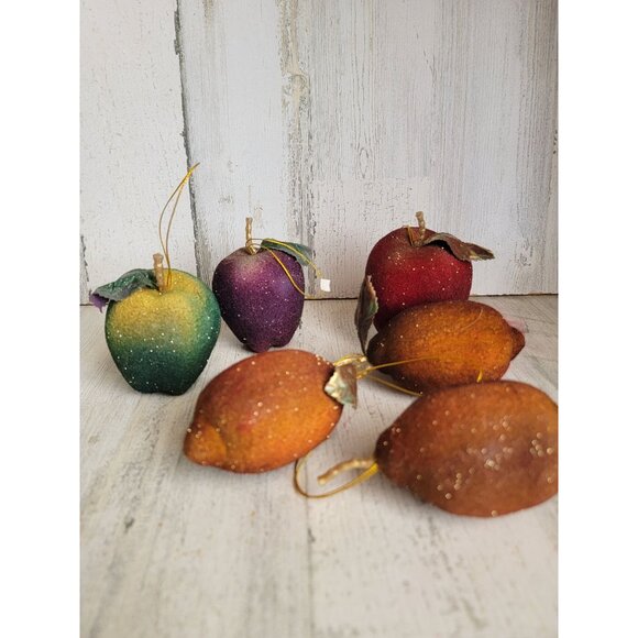 Felt realistic fruit lemon Apple glitter ornament Xmas set - Picture 3 of 6